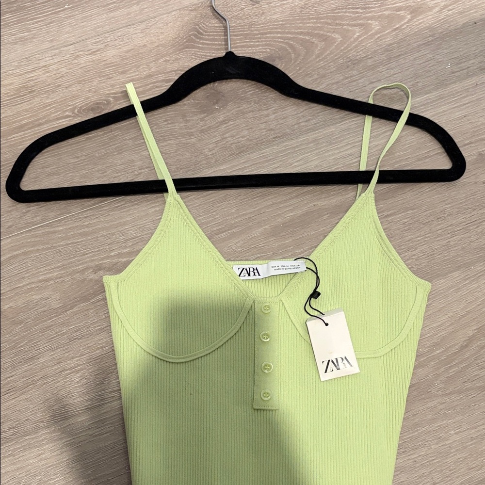 Zara Women's Light Green Ribbed Camisole - Picture 4 of 5